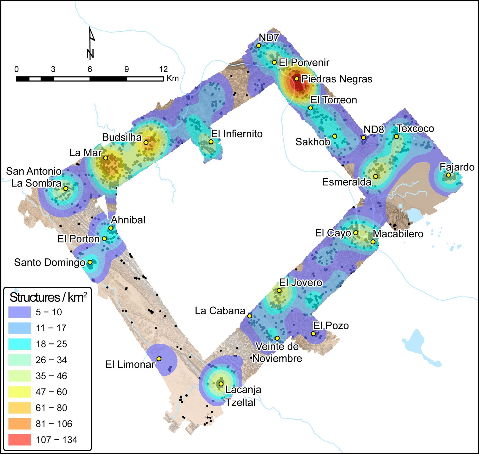 Lidar survey transect showing the density of settlement.